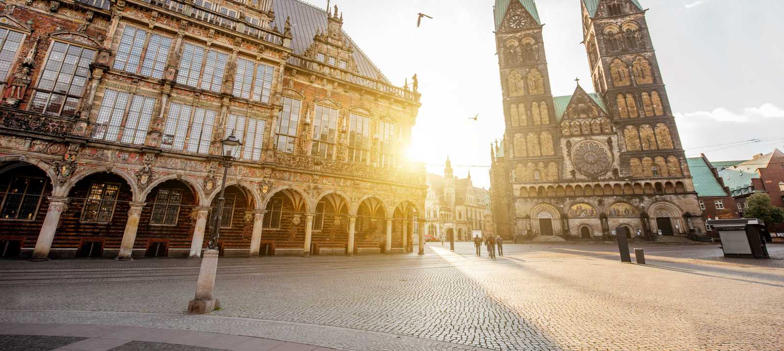 Innenstadt von Bremen bei Sonnenaufgang